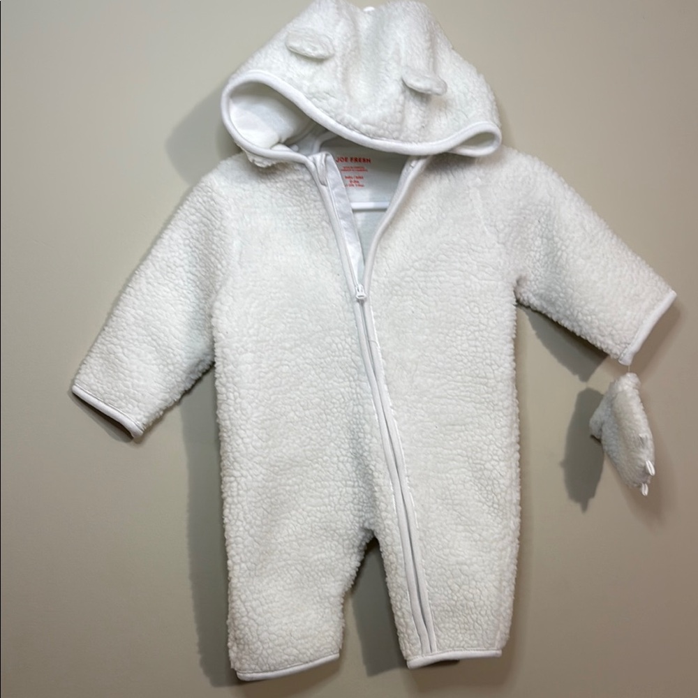 Joe Fresh White Footie One Piece with Hood